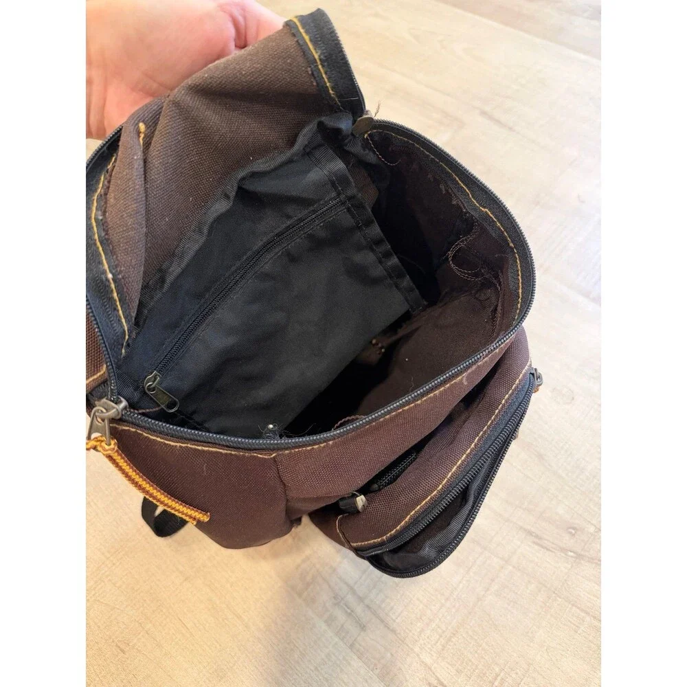 Vintage Fossil Brown Canvas Mini Backpack Utility Travel Bag Leather Trim Y2K